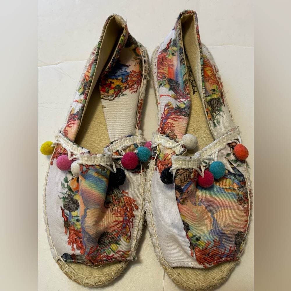 Antica Sartorio Colorful Pom Pom Canvas Slip-On Flats